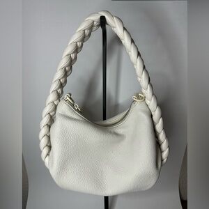 Genuine Leather White Bag with Braided Strap